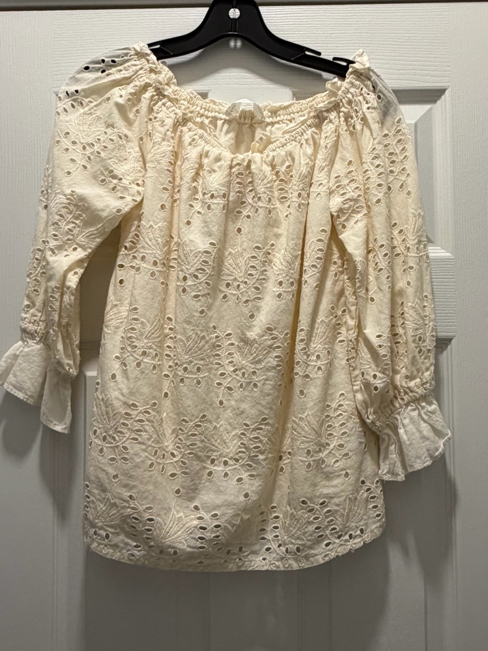 Chelsea & Theodore Cream Eyelet Off-Shoulder Peasant Blouse